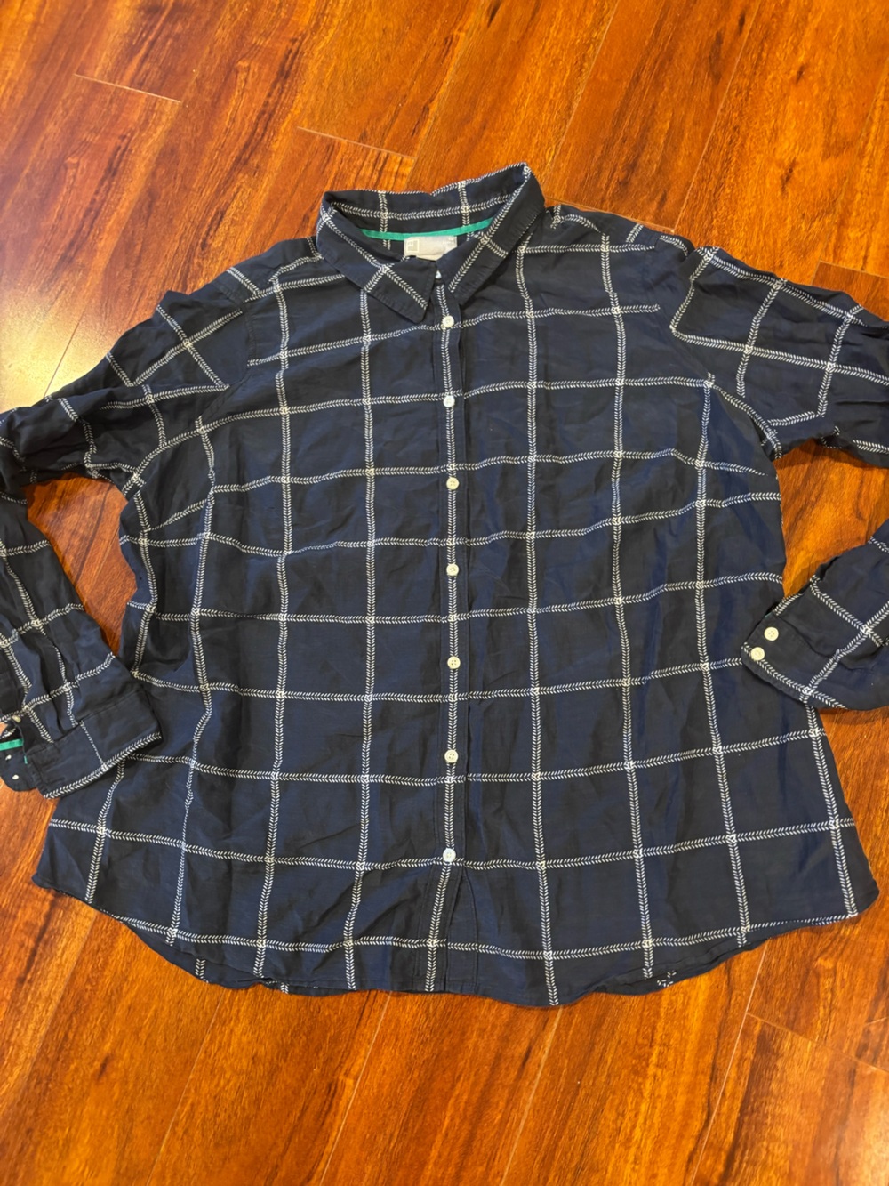jcpenney Navy and White Windowpane Button-Down Shirt